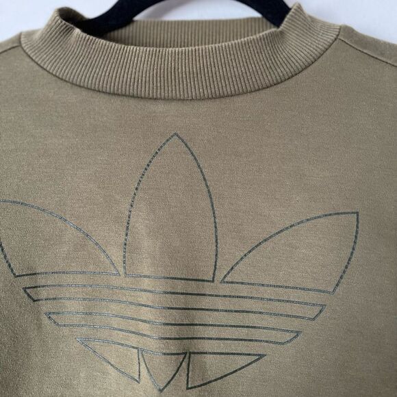 Adidas olive colored long sleeved cropped sweater, logo throughout, unique, S - Picture 3 of 8